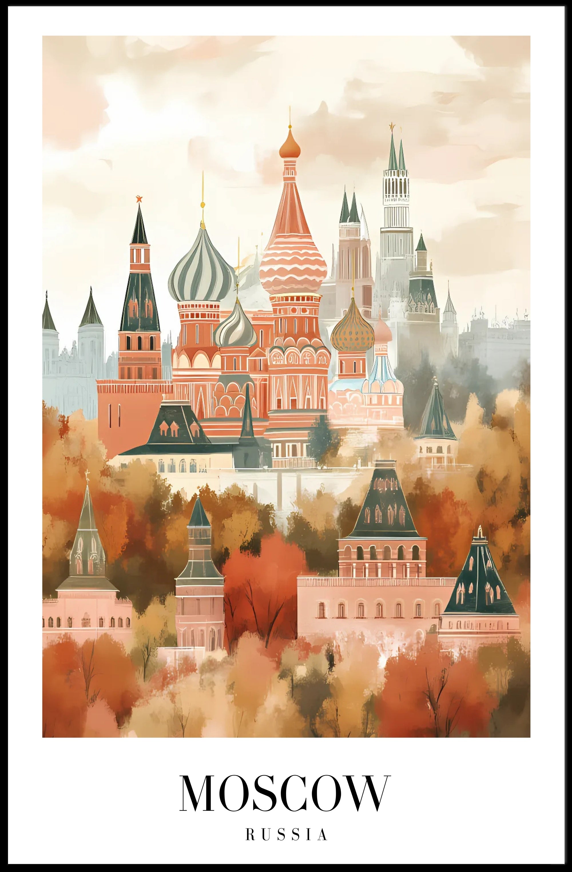 Moscow Autumn Cityscape Art Travel Poster PosterGoat