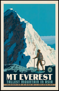 Mount Everest Mid-Century Mountaineering Adventure Travel Poster PosterGoat