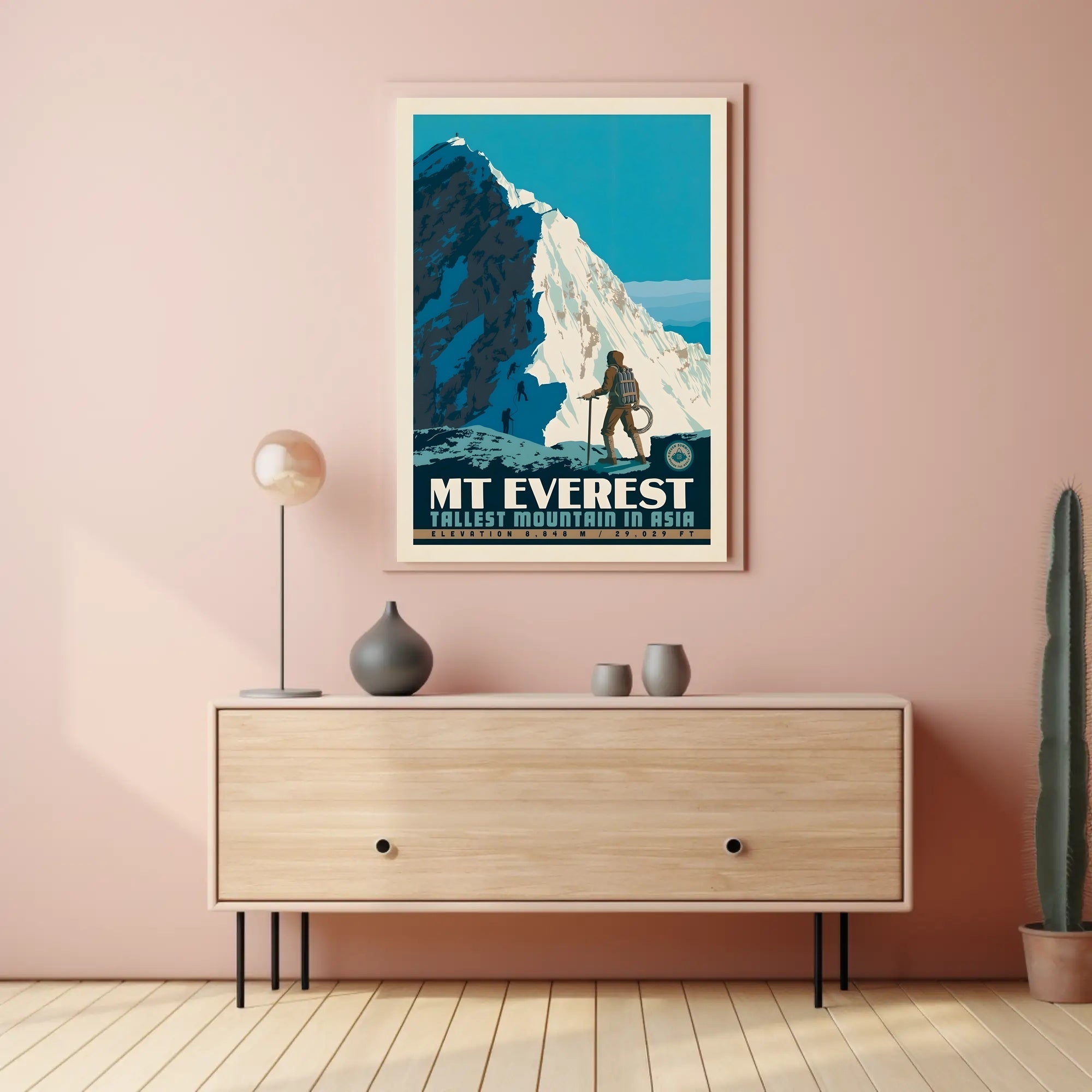 Mount Everest Mid-Century Mountaineering Adventure Travel Poster PosterGoat