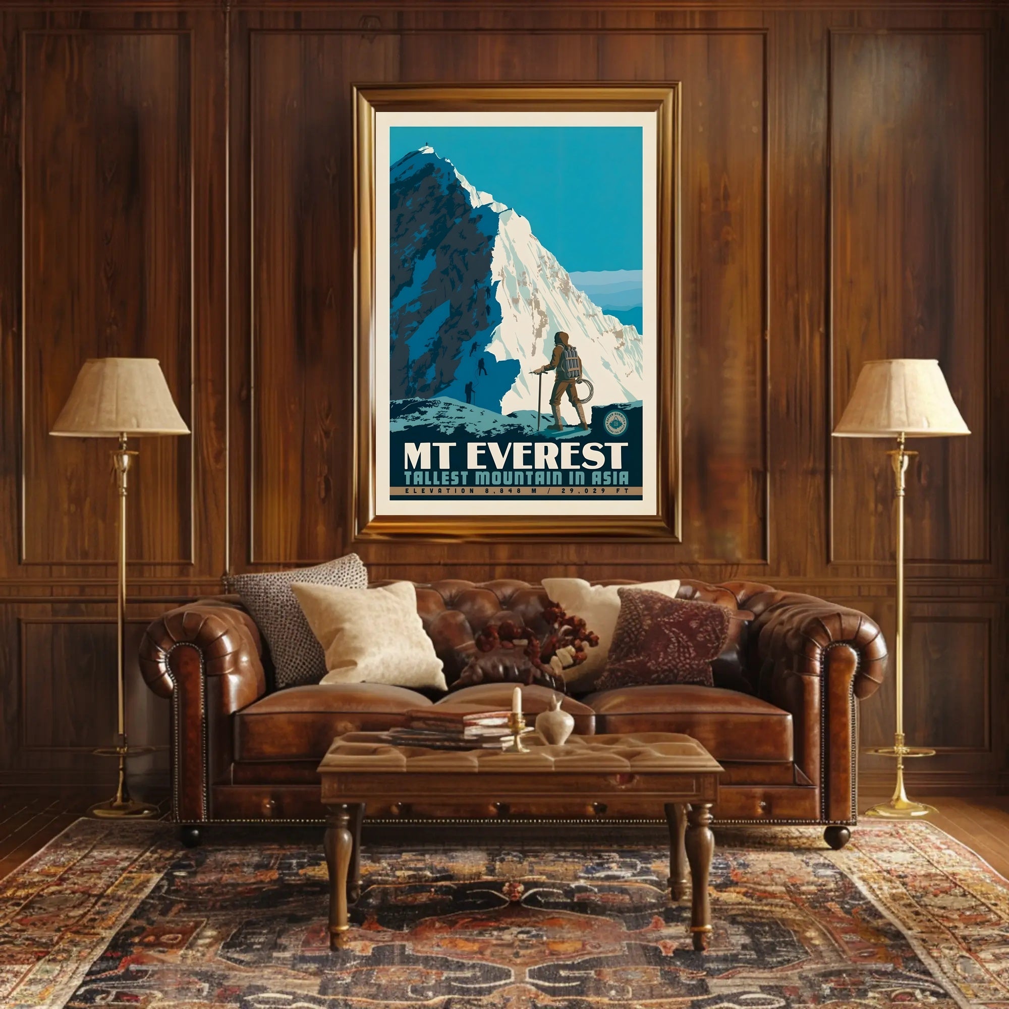 Mount Everest Mid-Century Mountaineering Adventure Travel Poster PosterGoat