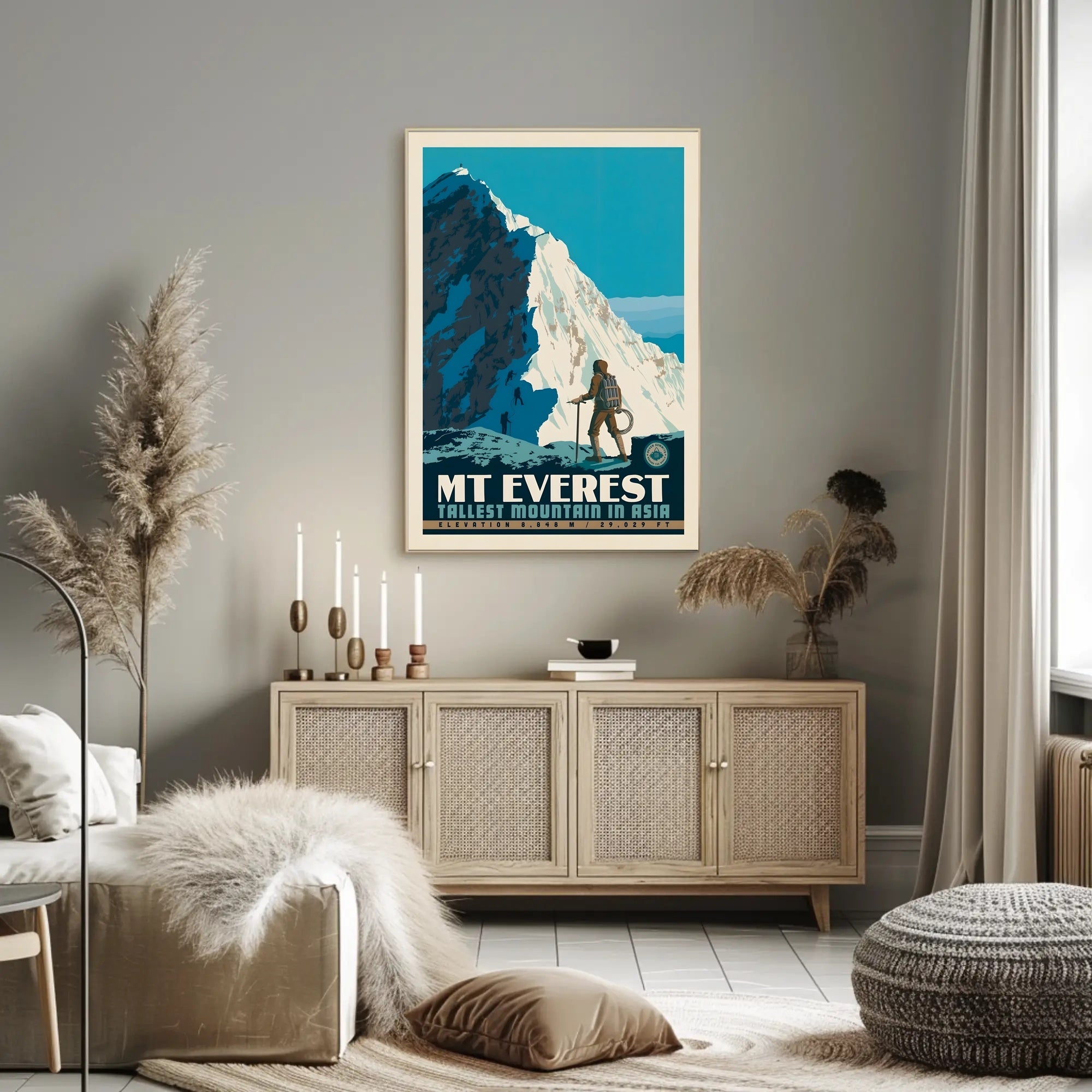 Mount Everest Mid-Century Mountaineering Adventure Travel Poster PosterGoat