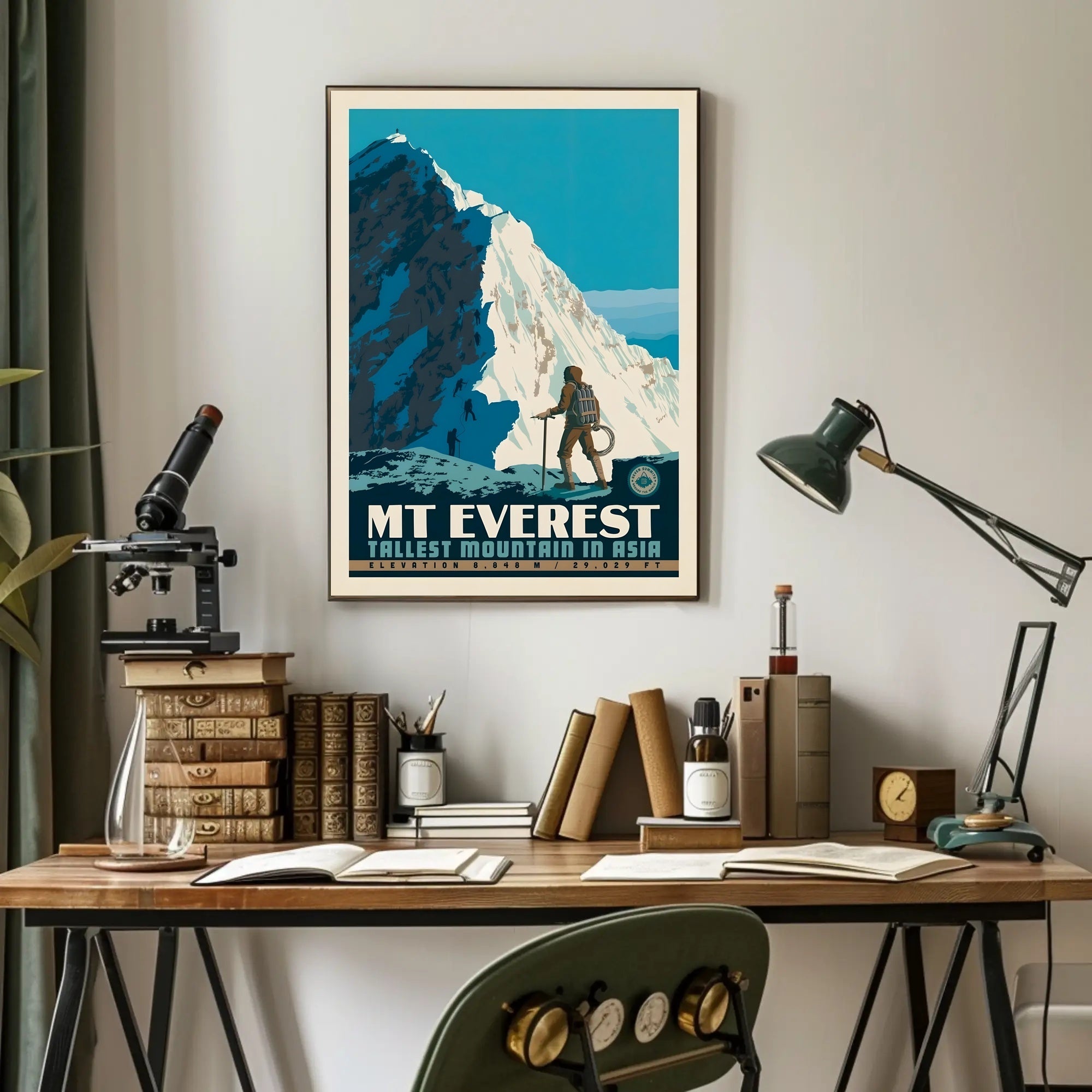 Mount Everest Mid-Century Mountaineering Adventure Travel Poster PosterGoat