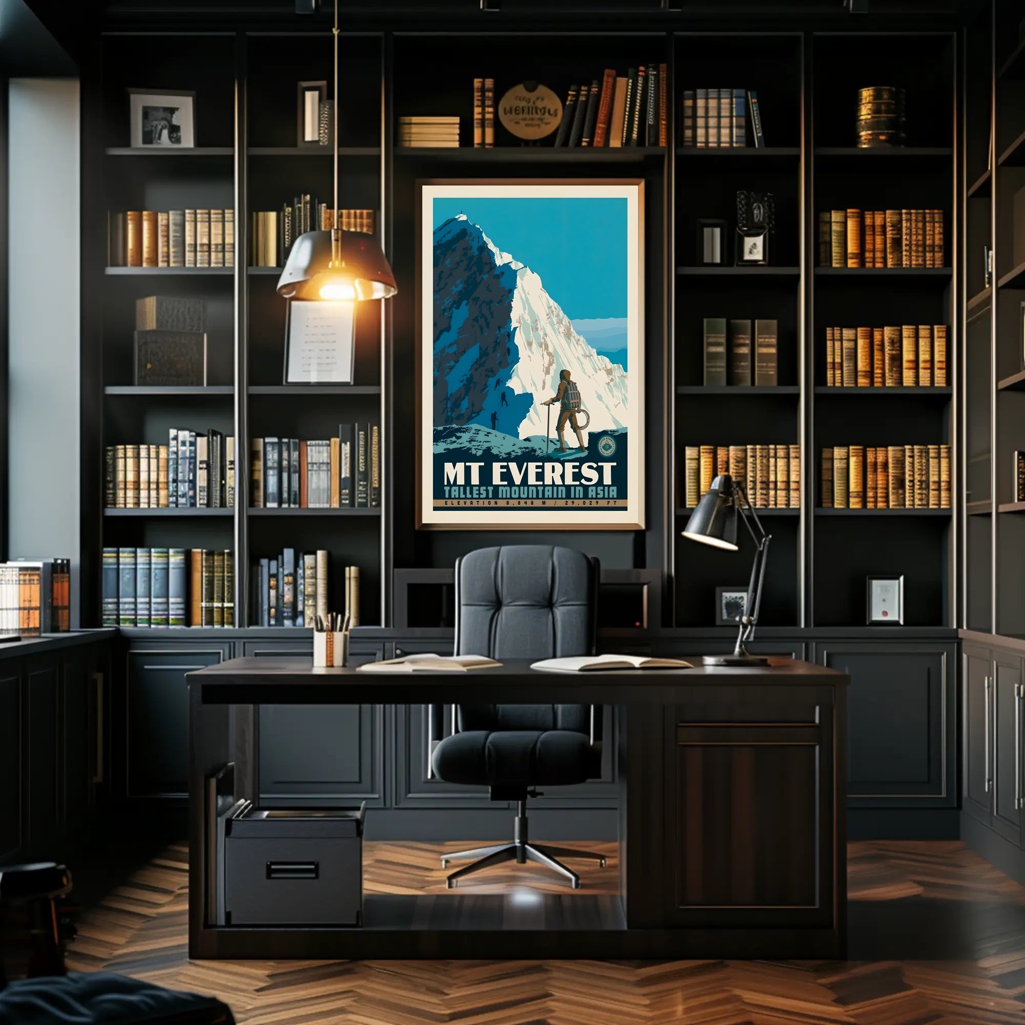 Mount Everest Mid-Century Mountaineering Adventure Travel Poster PosterGoat