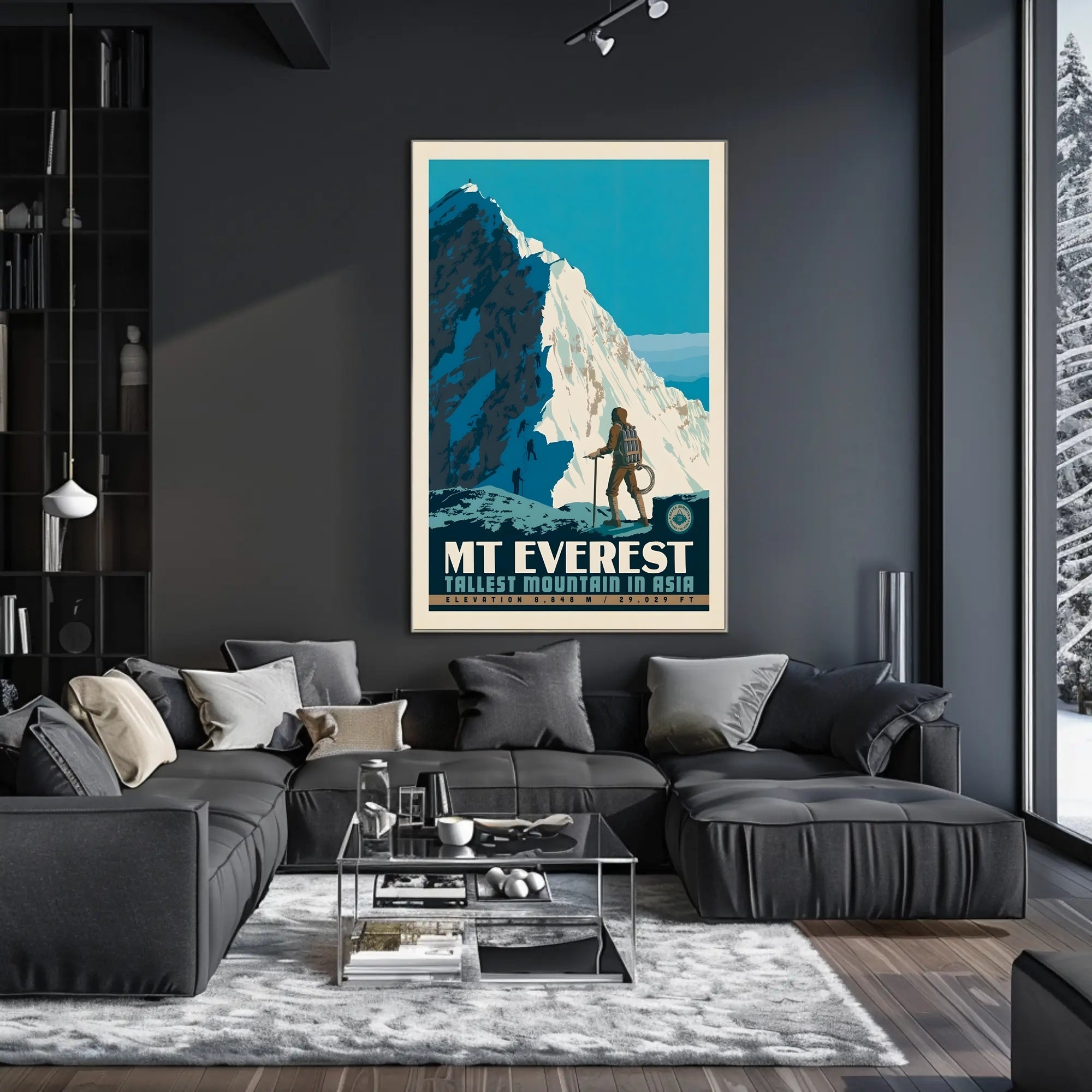 Mount Everest Mid-Century Mountaineering Adventure Travel Poster PosterGoat