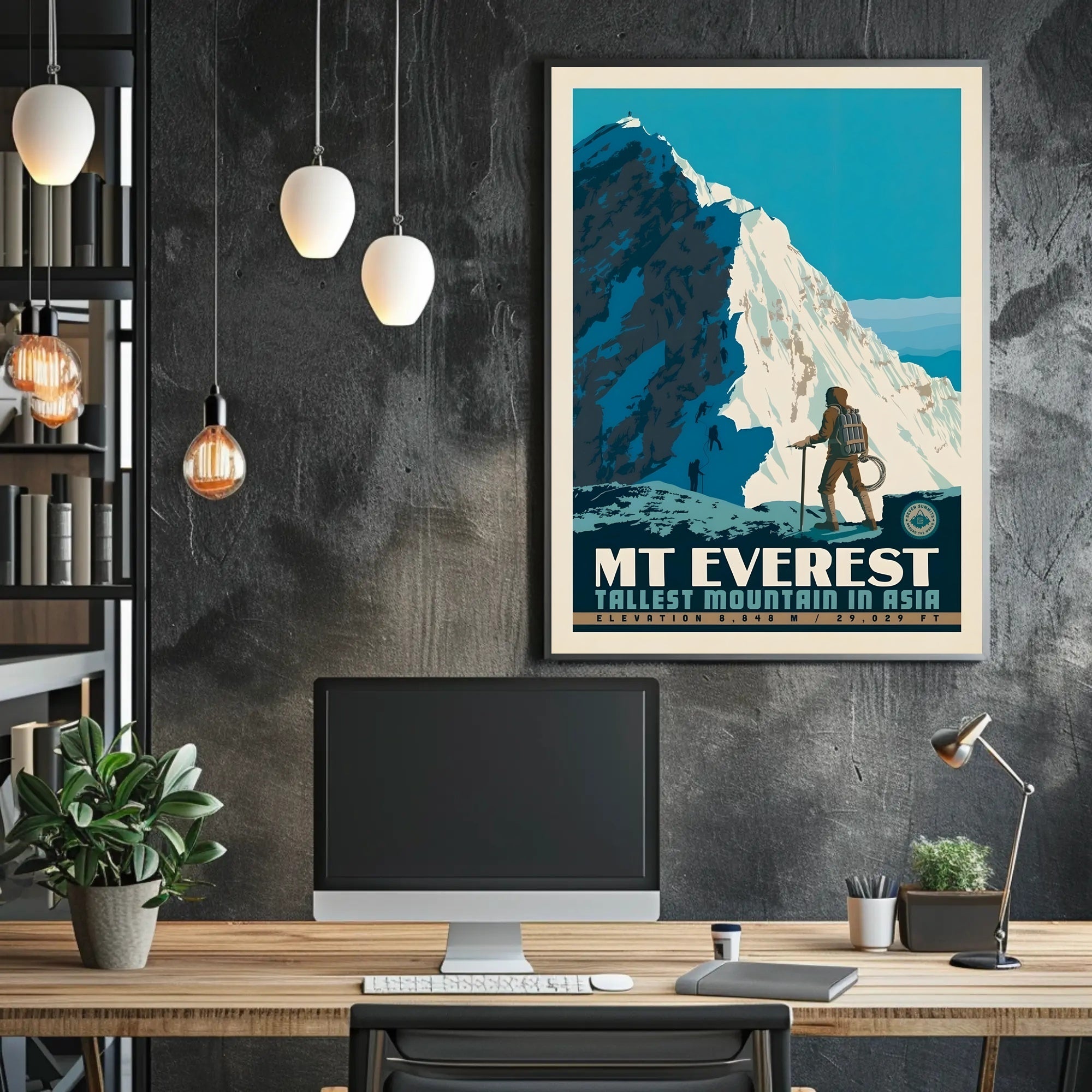 Mount Everest Mid-Century Mountaineering Adventure Travel Poster PosterGoat