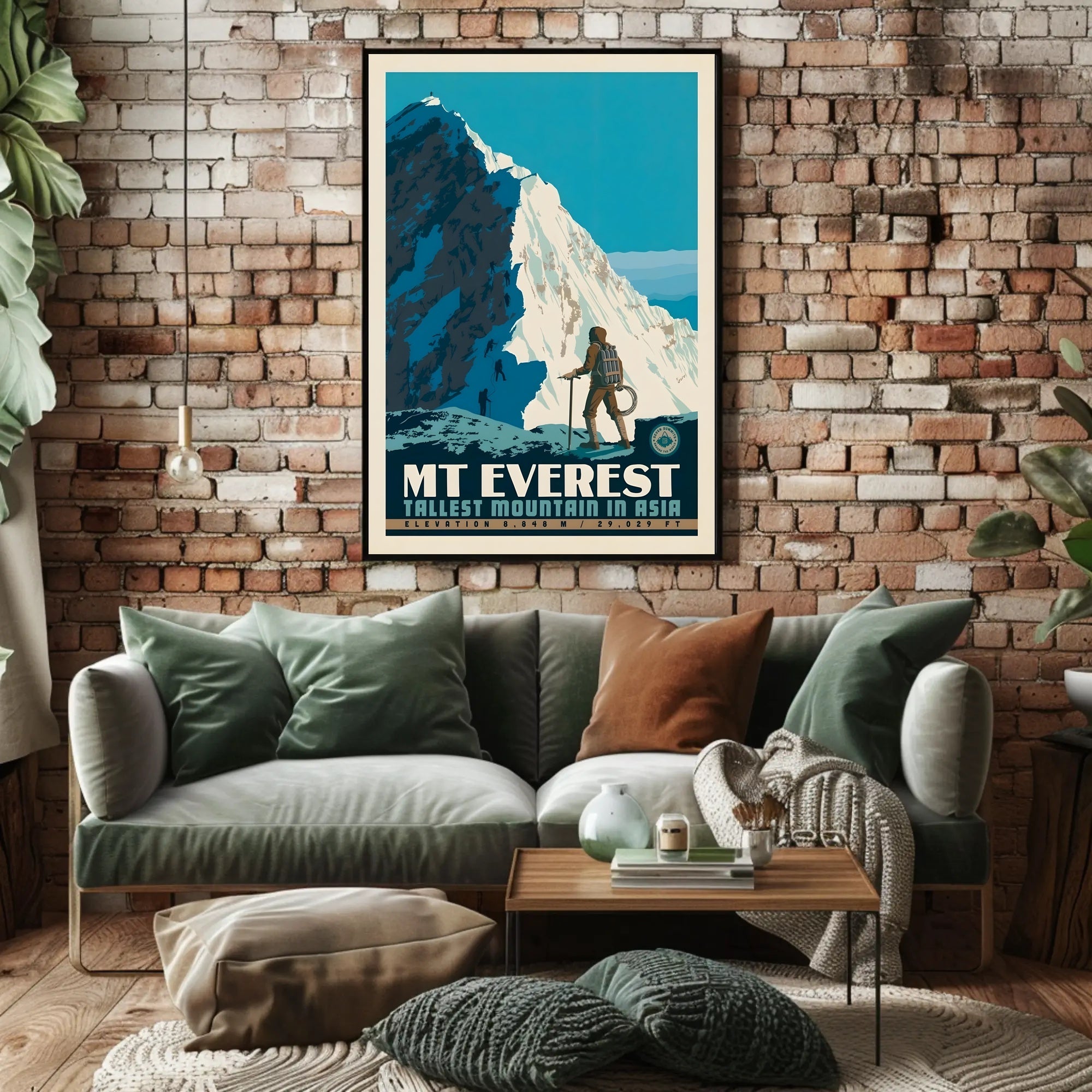 Mount Everest Mid-Century Mountaineering Adventure Travel Poster PosterGoat