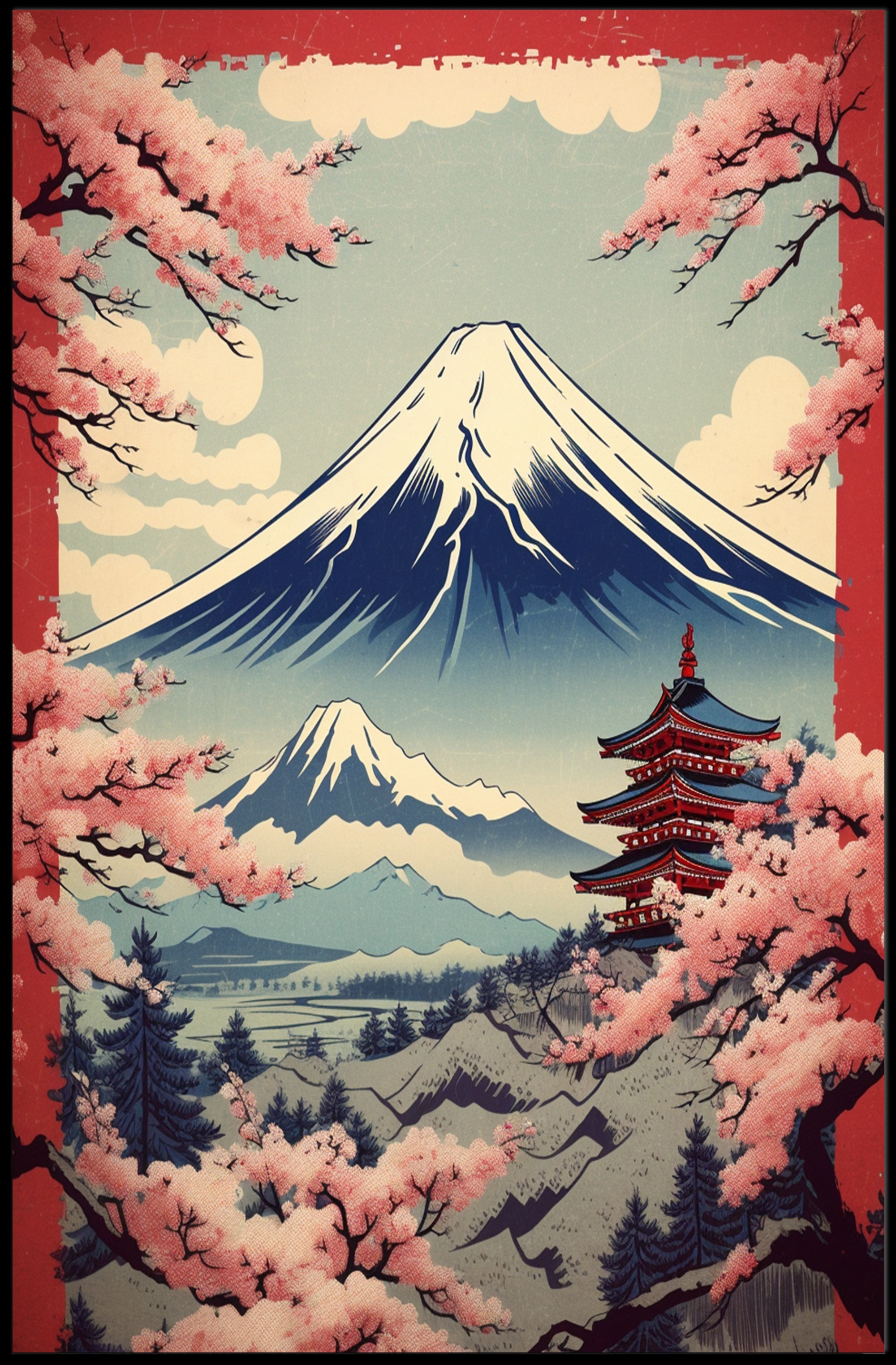 Mount Fuji Springtime Harmony Cultural or Heritage Poster PosterGoat
