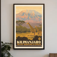 Mount Kilimanjaro Giraffes Retro Travel Poster PosterGoat