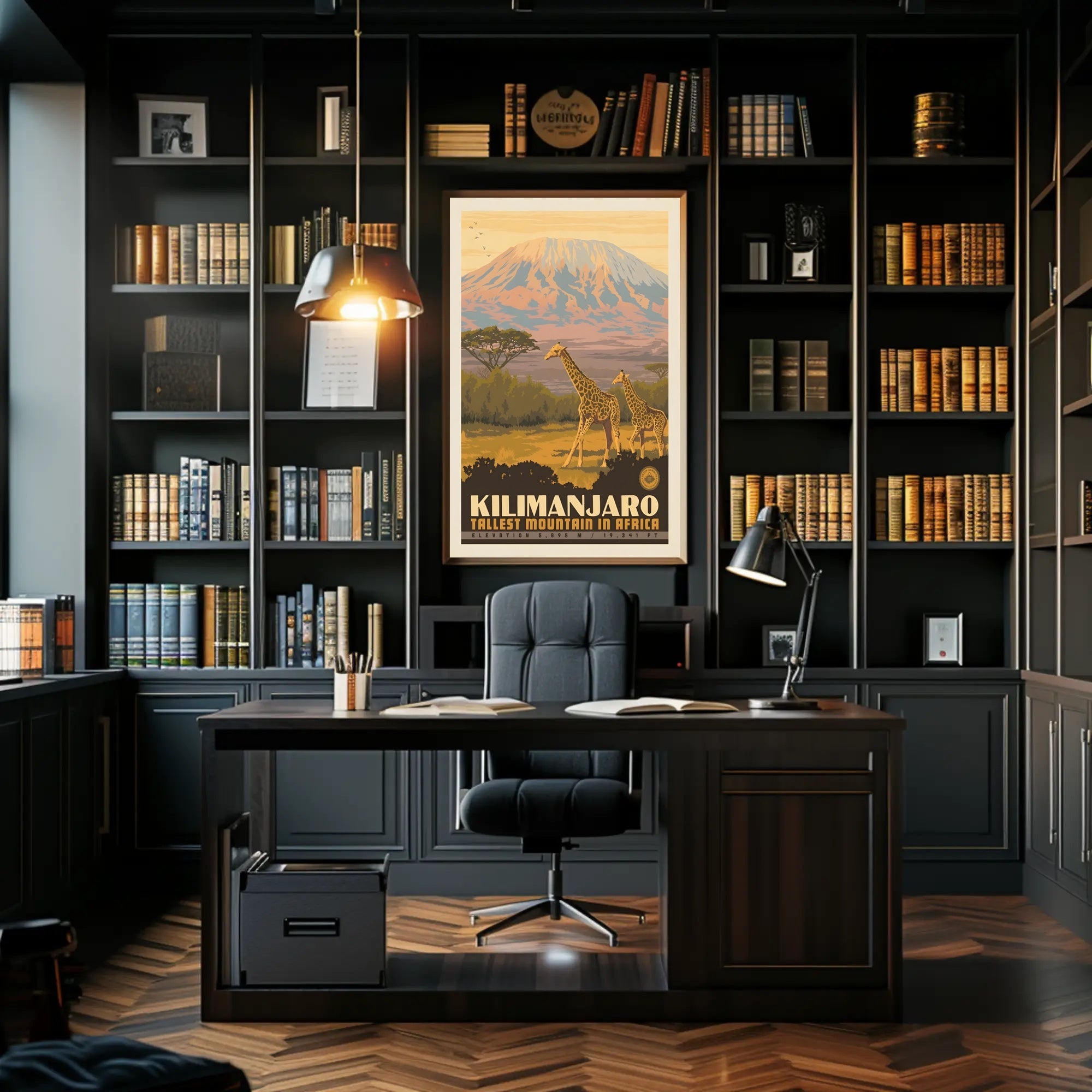 Mount Kilimanjaro Giraffes Retro Travel Poster PosterGoat