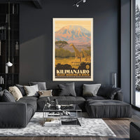 Mount Kilimanjaro Giraffes Retro Travel Poster PosterGoat