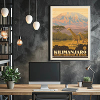 Mount Kilimanjaro Giraffes Retro Travel Poster PosterGoat