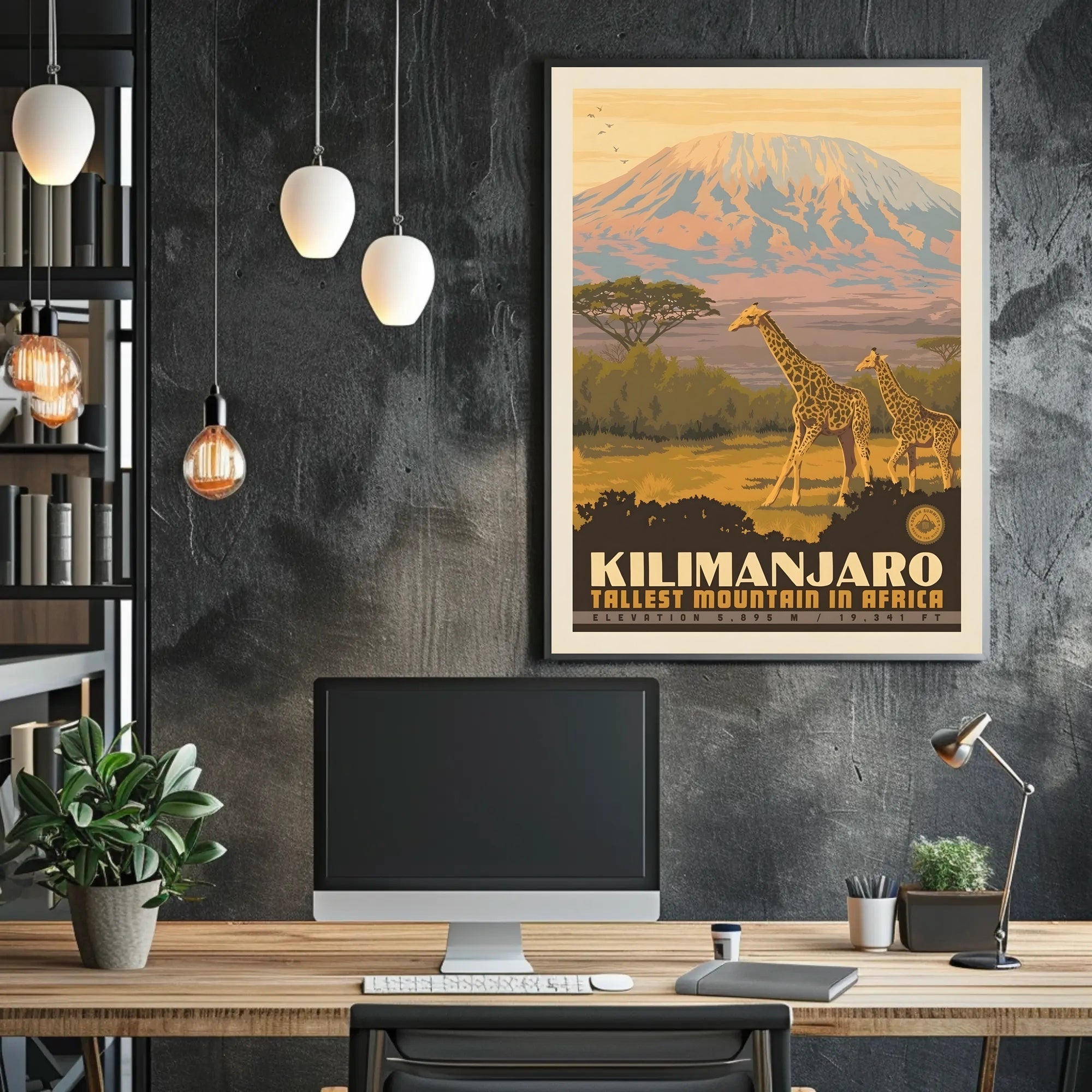 Mount Kilimanjaro Giraffes Retro Travel Poster PosterGoat
