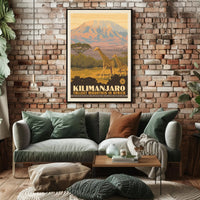 Mount Kilimanjaro Giraffes Retro Travel Poster PosterGoat