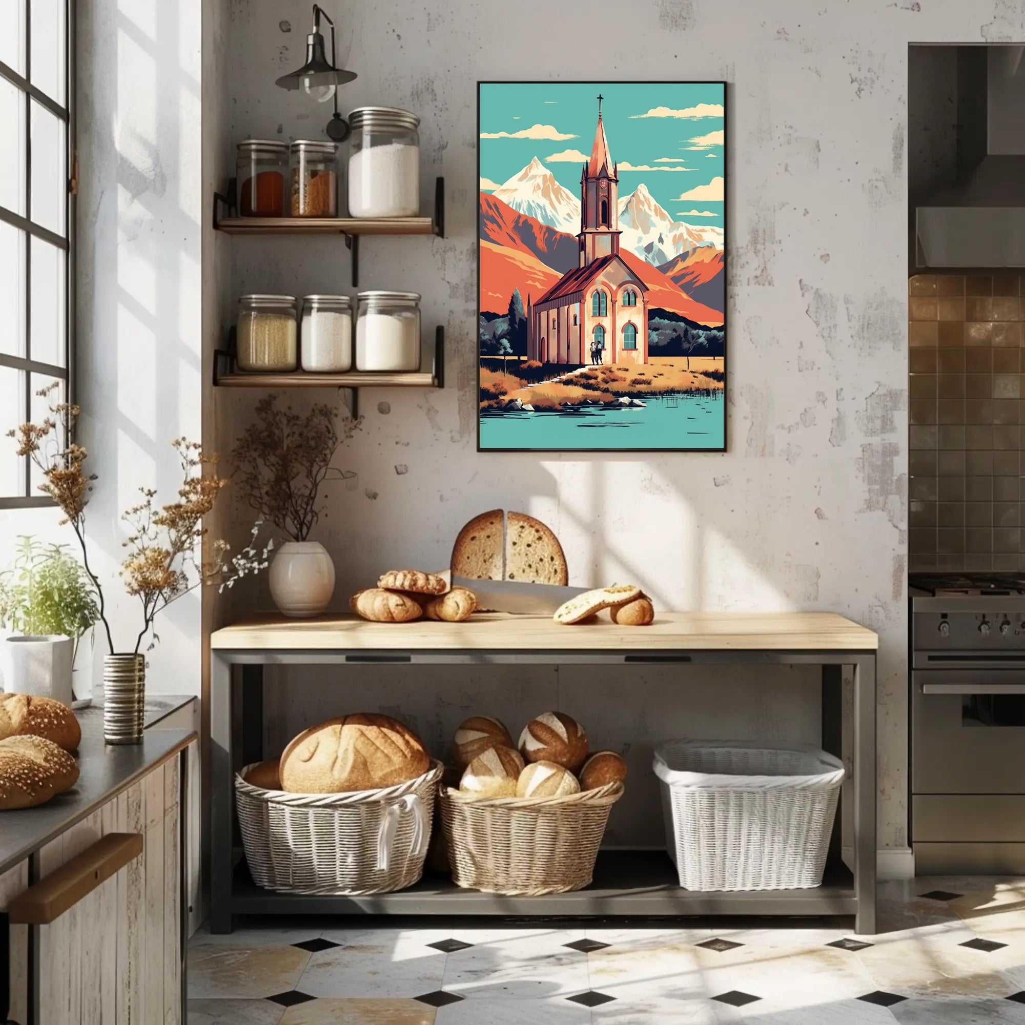 Mountain Church Serenity Travel Poster PosterGoat