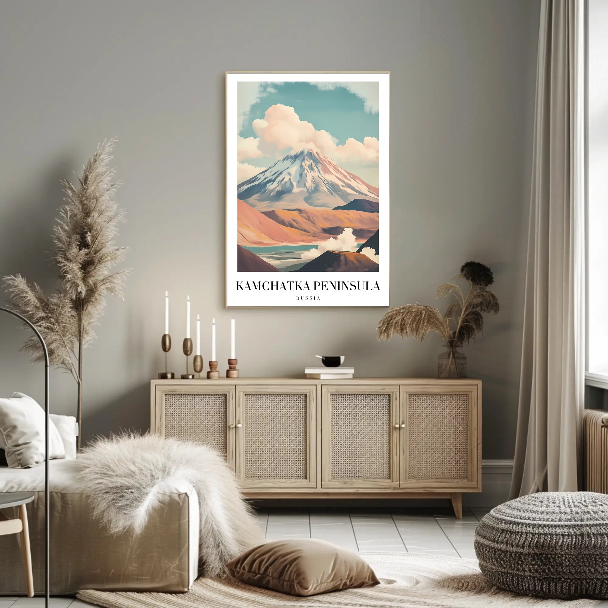 Mountainous Kamchatka Volcano Travel Poster PosterGoat