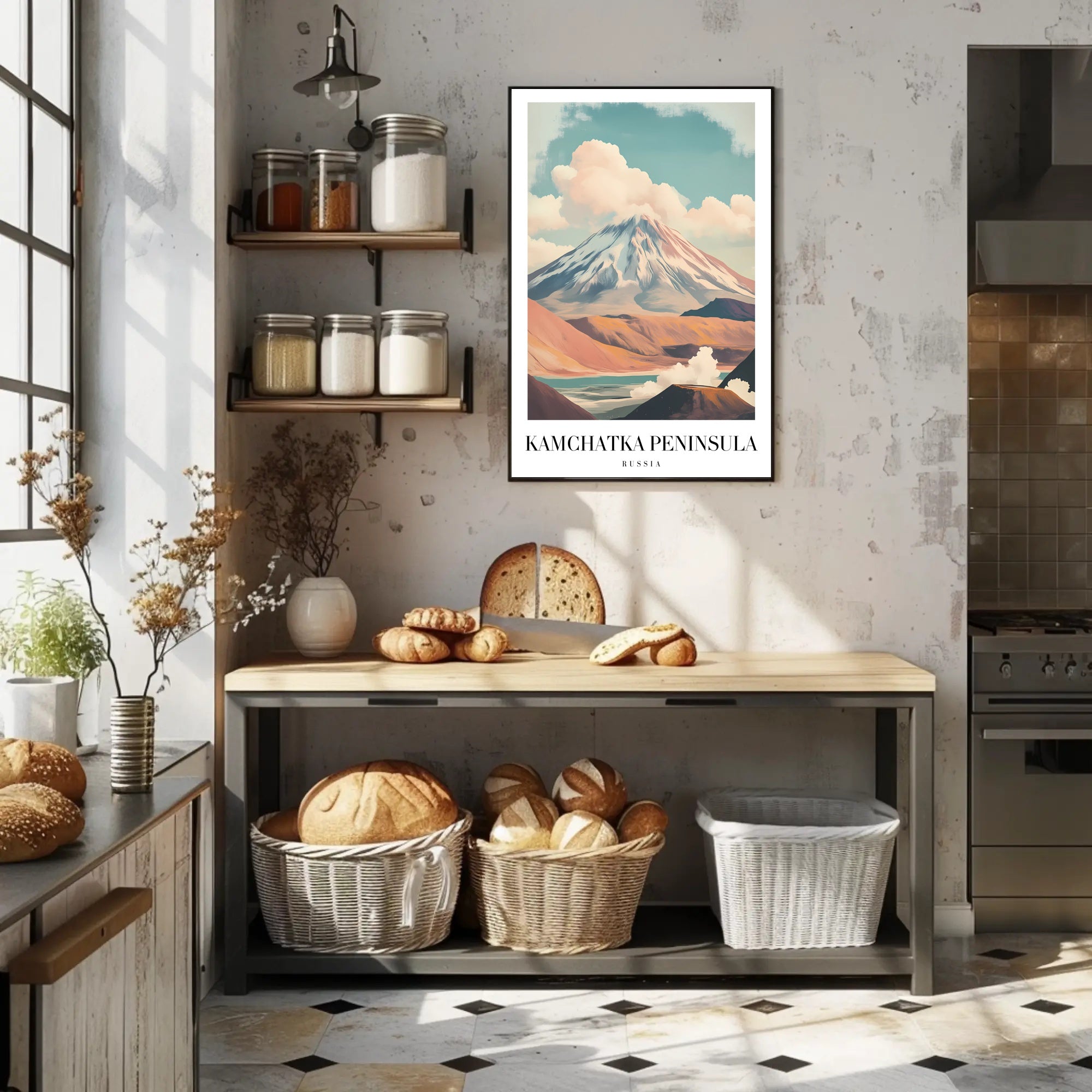 Mountainous Kamchatka Volcano Travel Poster PosterGoat