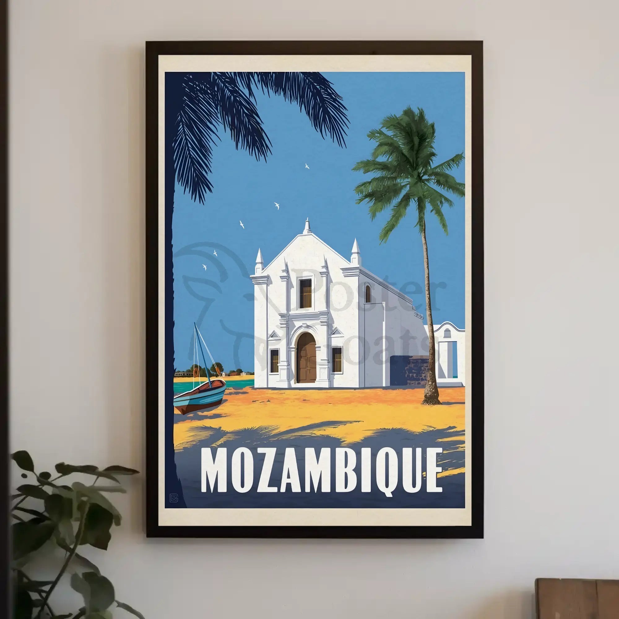 Mozambique Tropical Landmark Vintage Travel Poster PosterGoat