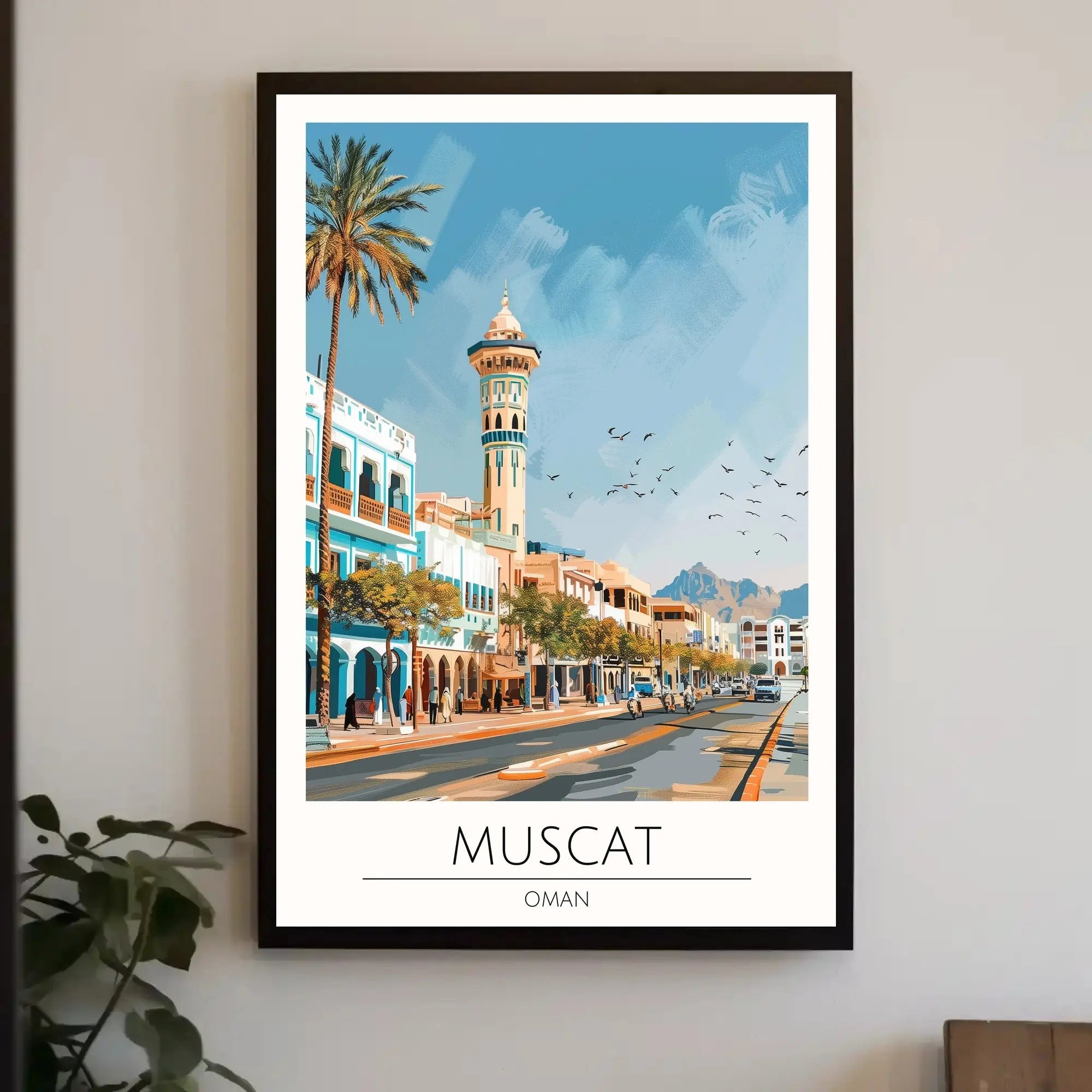 Muscat's Vibrant Street Scene Architectural Poster PosterGoat