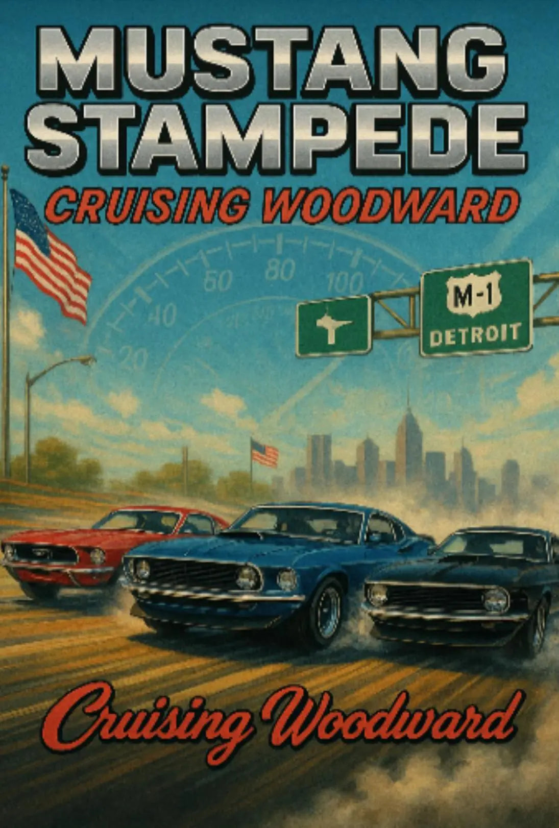 Mustang Stampede Cruising Heritage Car Culture Poster PosterGoat