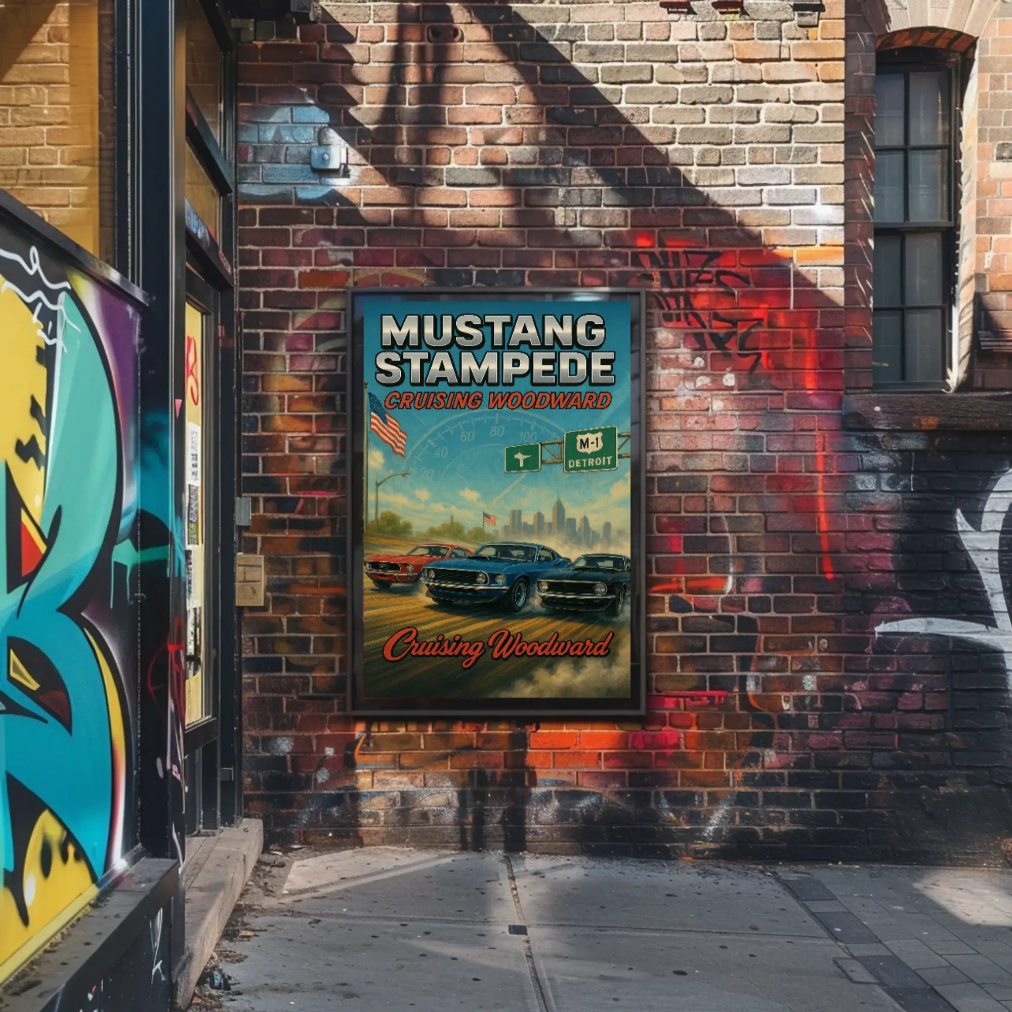Mustang Stampede Cruising Heritage Car Culture Poster PosterGoat