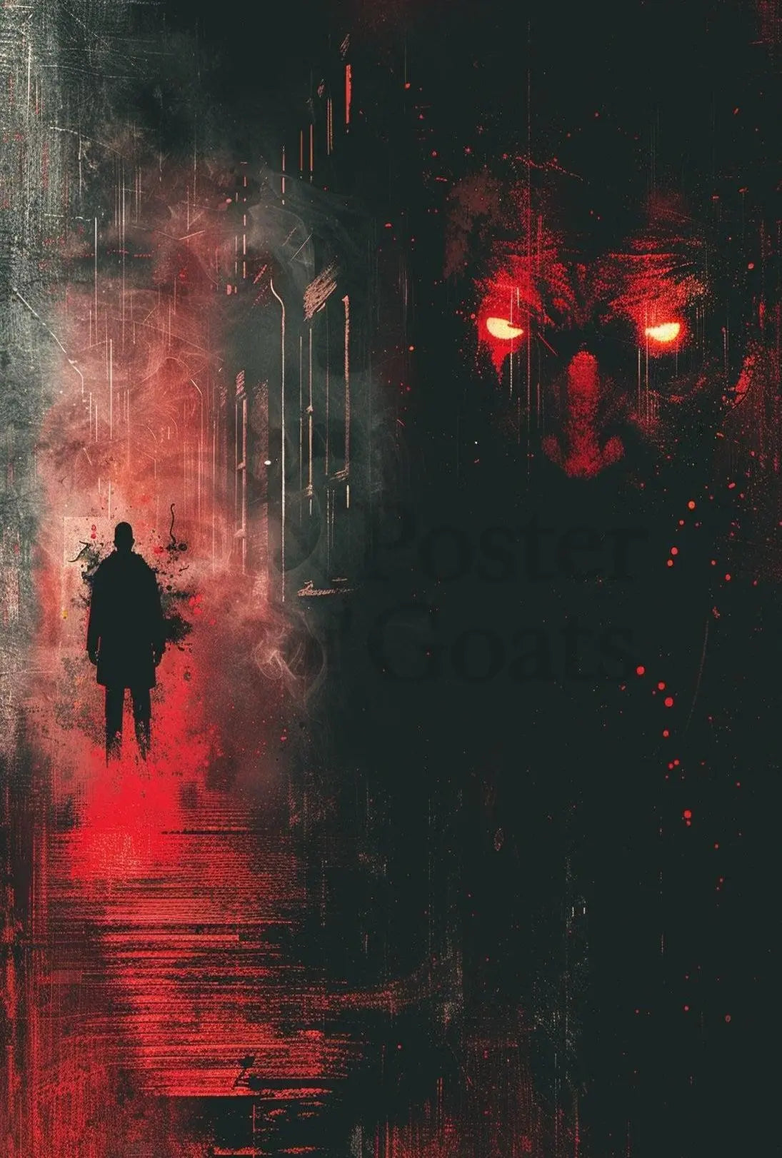 Mysterious Dark Alley Silhouette: Futuristic Sci-Fi Poster PosterGoat