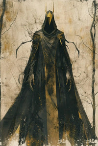 Mysterious Hooded Figure Dark Fantasy Artistic Poster PosterGoat