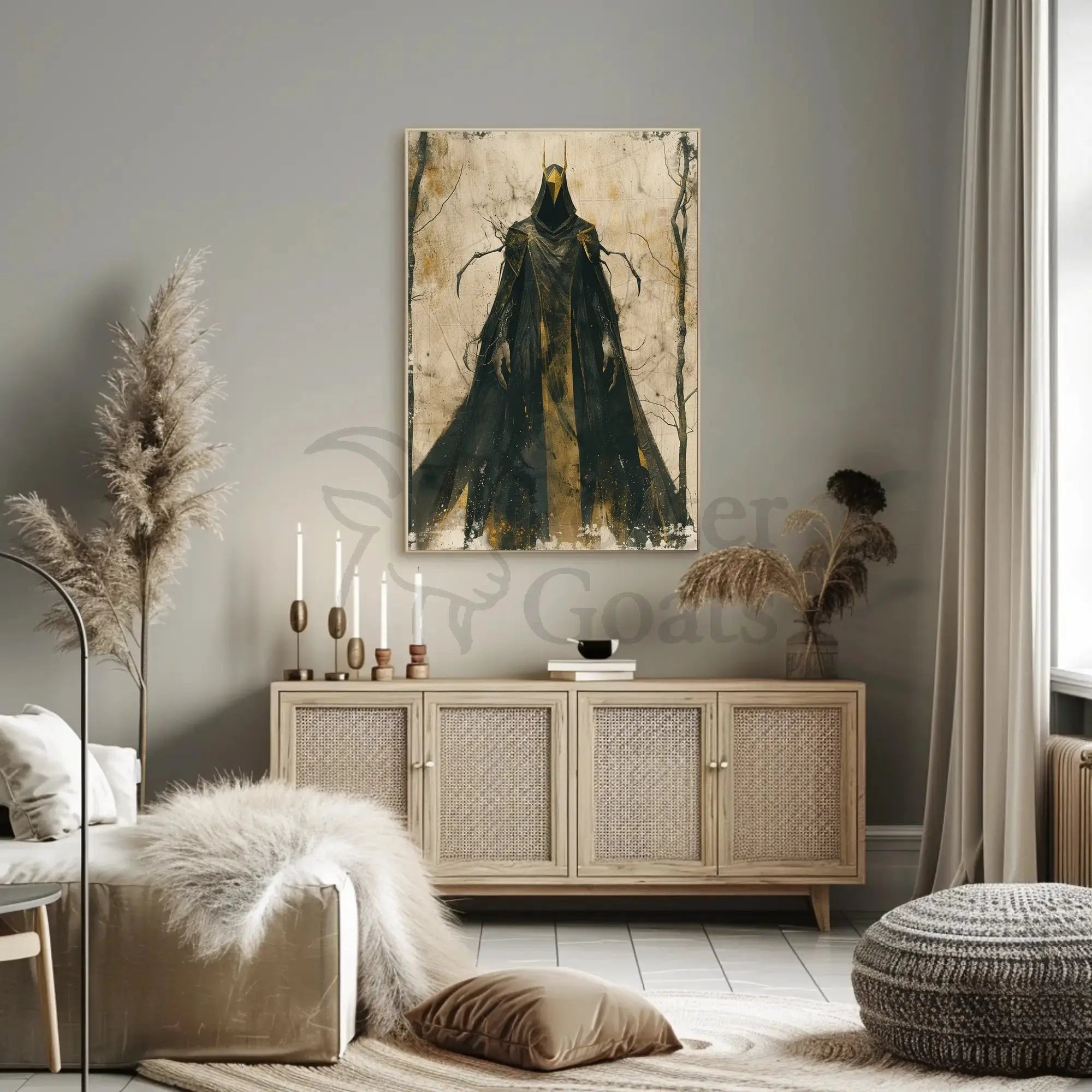 Mysterious Hooded Figure Dark Fantasy Artistic Poster PosterGoat