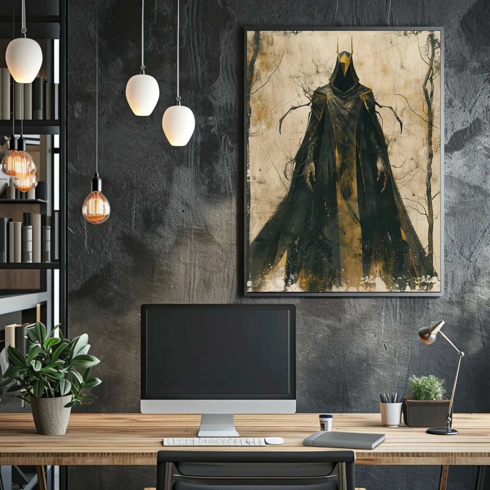 Mysterious Hooded Figure Dark Fantasy Artistic Poster PosterGoat
