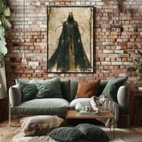 Mysterious Hooded Figure Dark Fantasy Artistic Poster PosterGoat