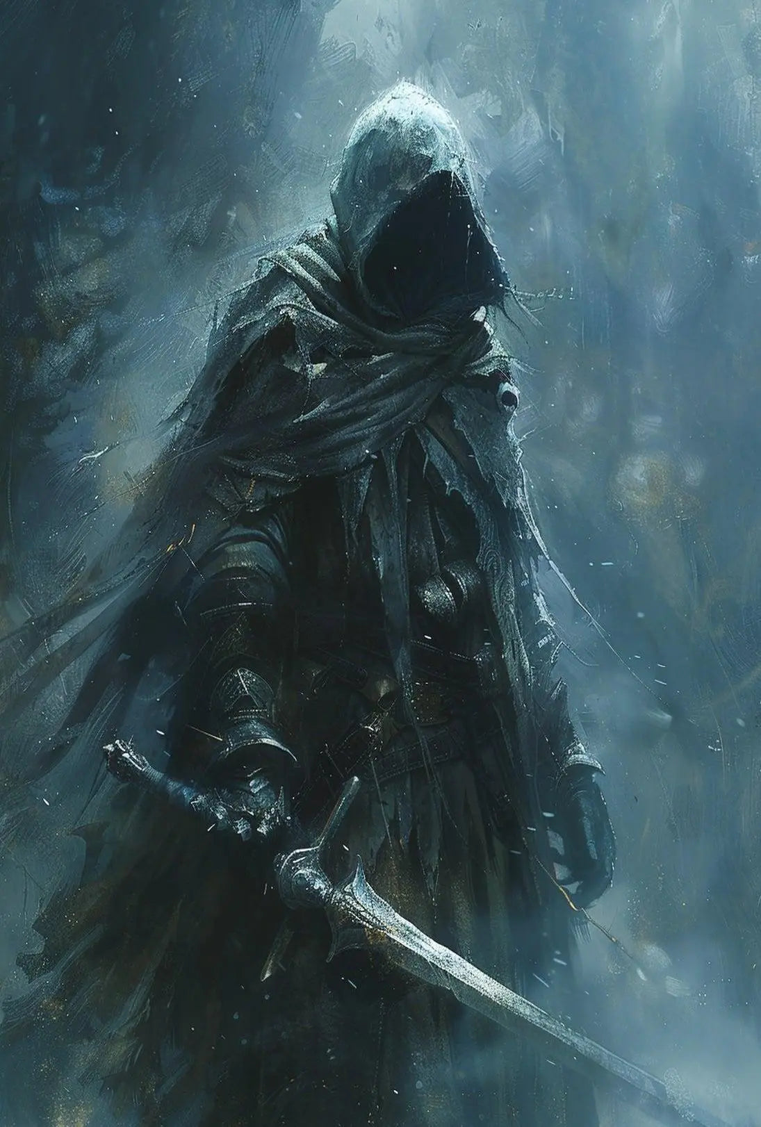 Mysterious Knight in Misty Fantasy Realm Art Poster PosterGoat