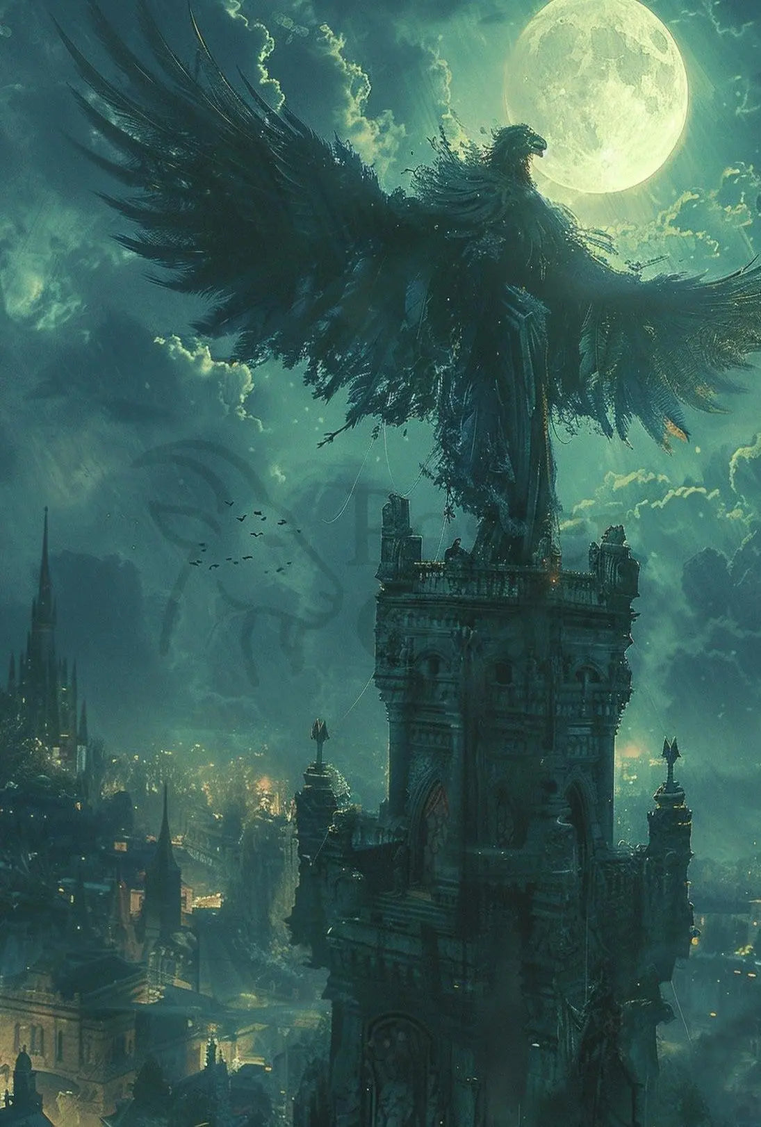 Mystical Bird Nightscape Fantasy Poster PosterGoat