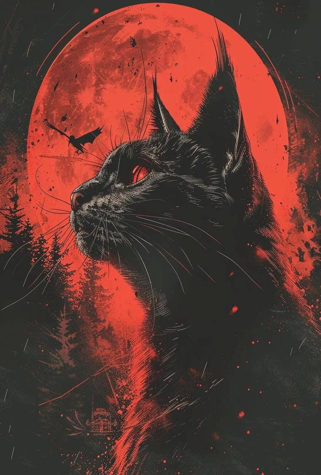 Mystical Black Cat Halloween Gothic Artistic Poster PosterGoat