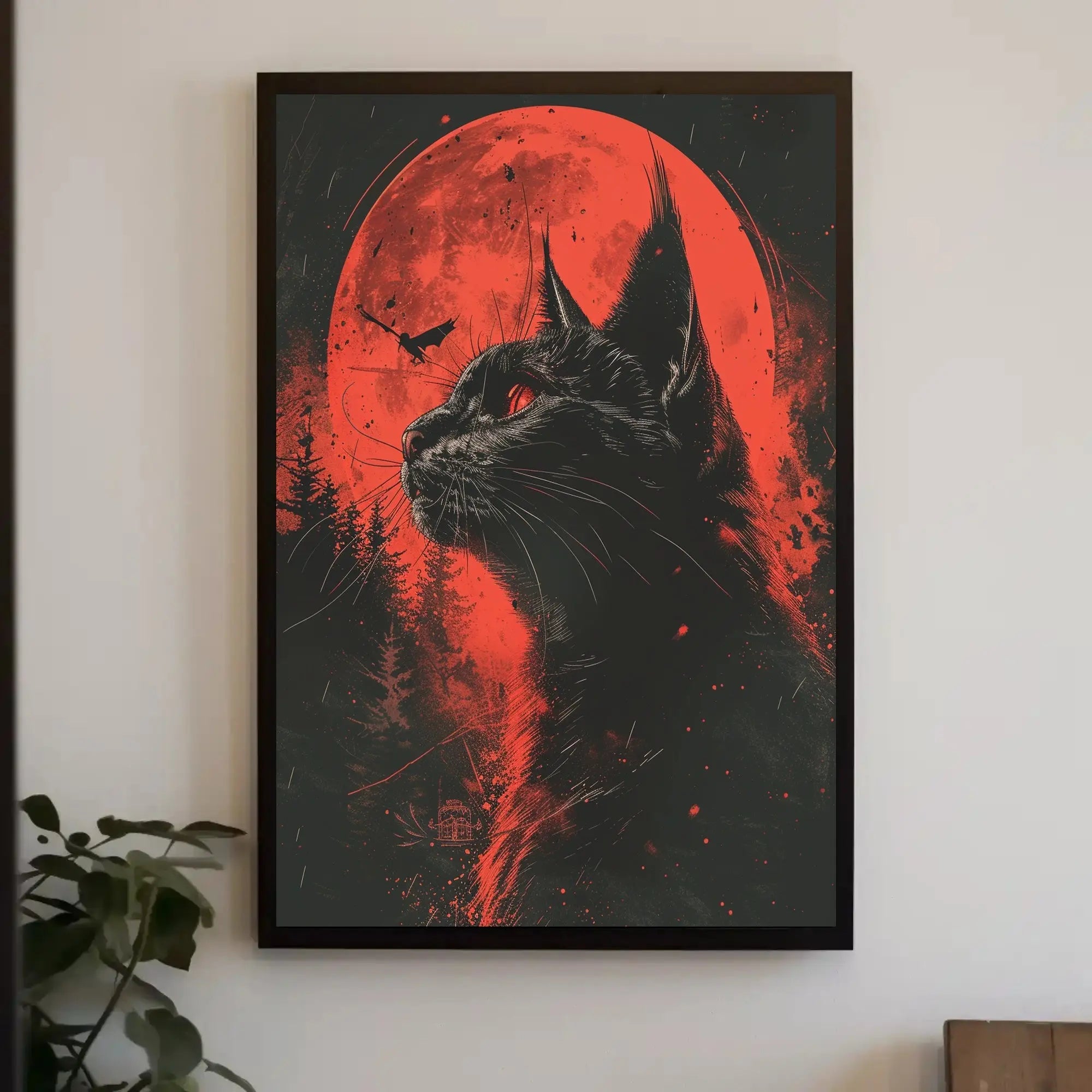 Mystical Black Cat Halloween Gothic Artistic Poster PosterGoat
