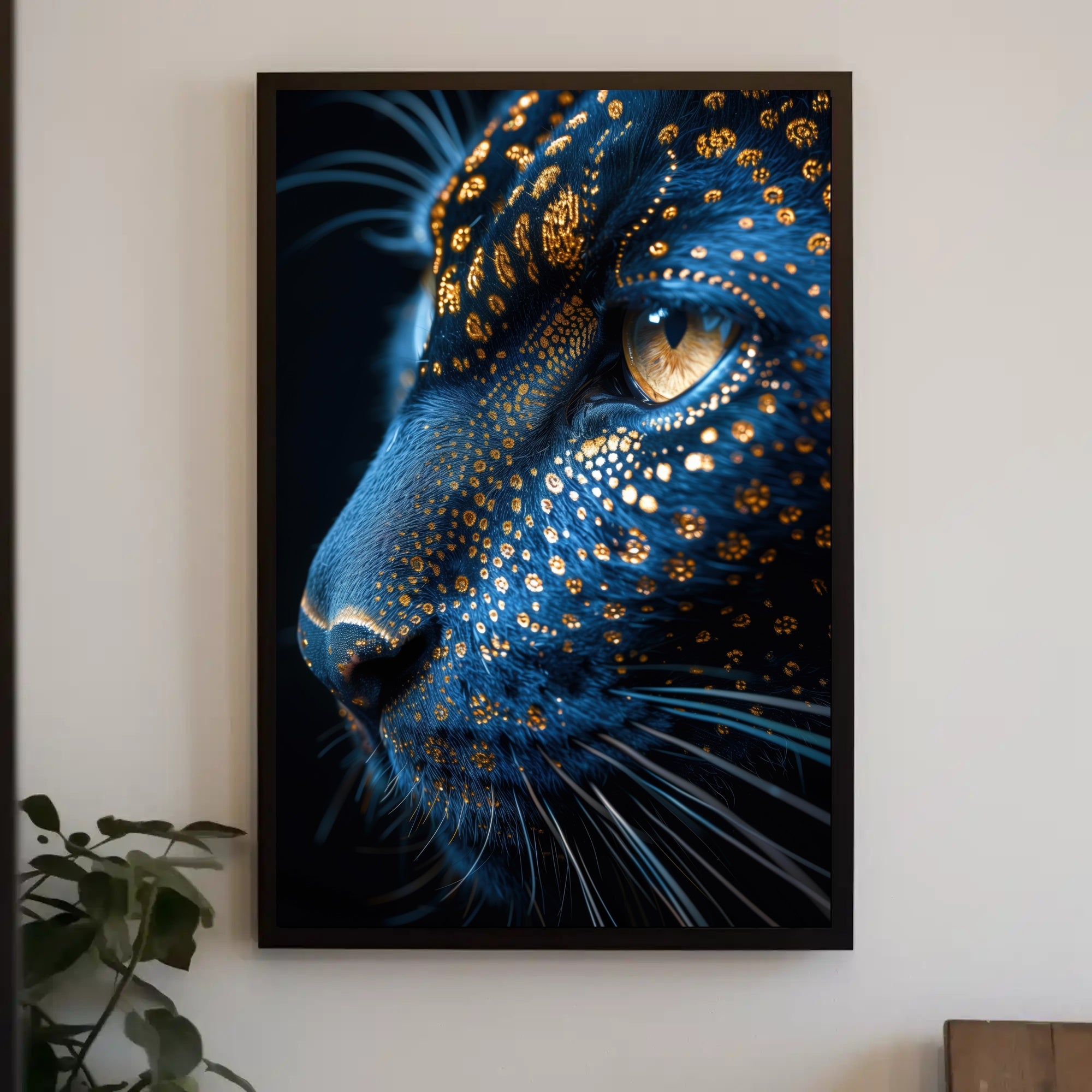 Mystical Blue Cat with Golden Patterns Animal Poster PosterGoat