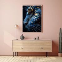 Mystical Blue Cat with Golden Patterns Animal Poster PosterGoat