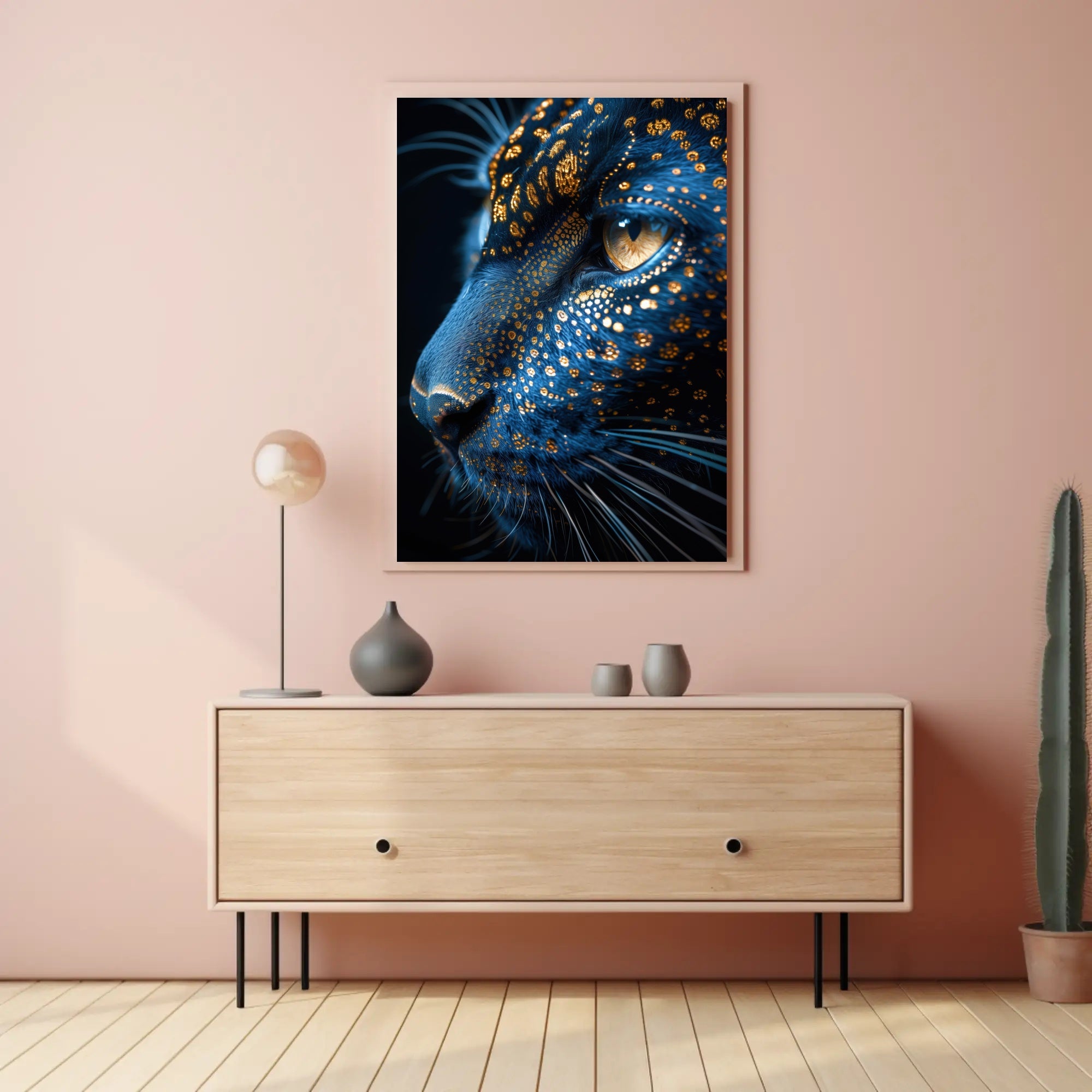 Mystical Blue Cat with Golden Patterns Animal Poster PosterGoat