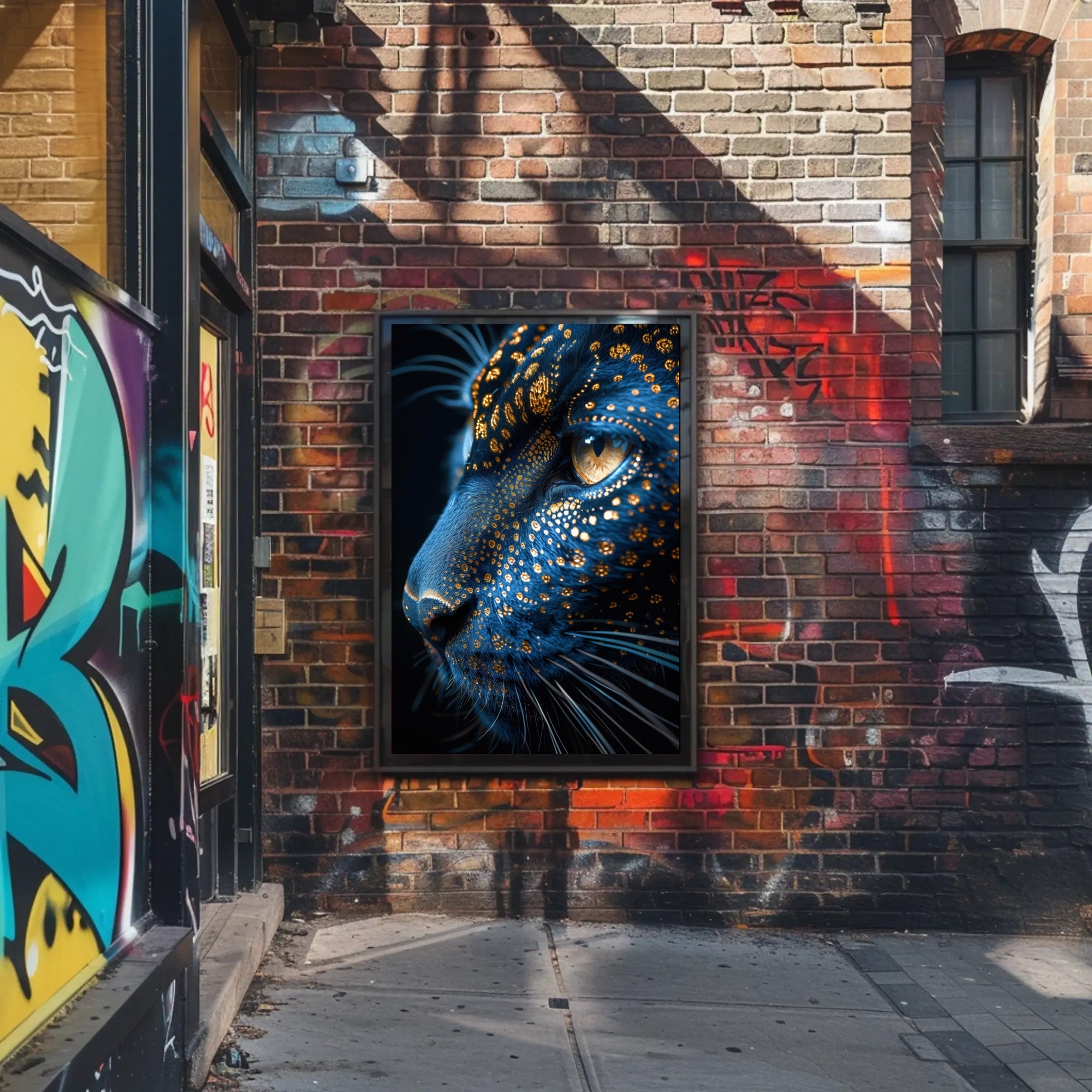 Mystical Blue Cat with Golden Patterns Animal Poster PosterGoat