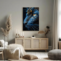 Mystical Blue Cat with Golden Patterns Animal Poster PosterGoat