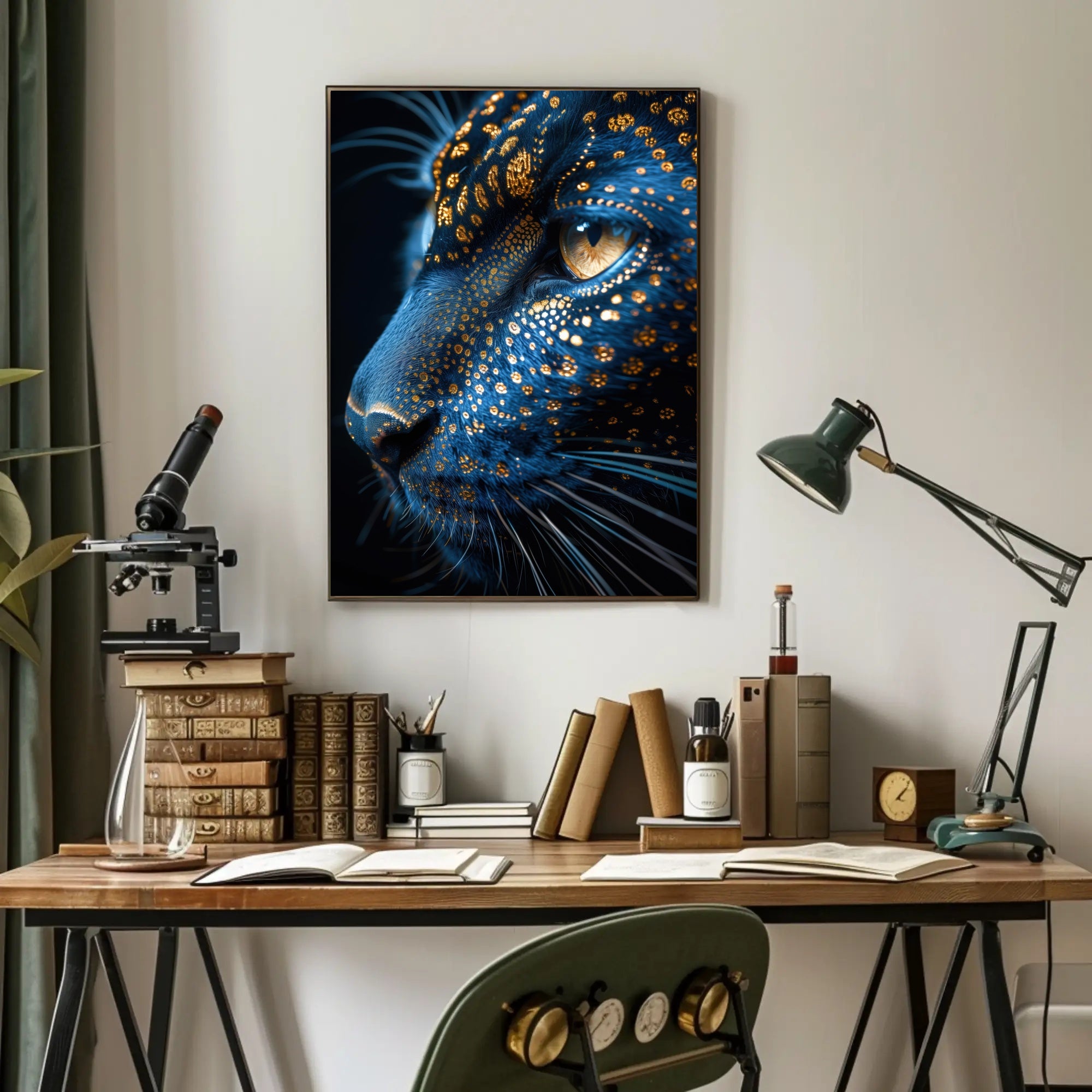 Mystical Blue Cat with Golden Patterns Animal Poster PosterGoat