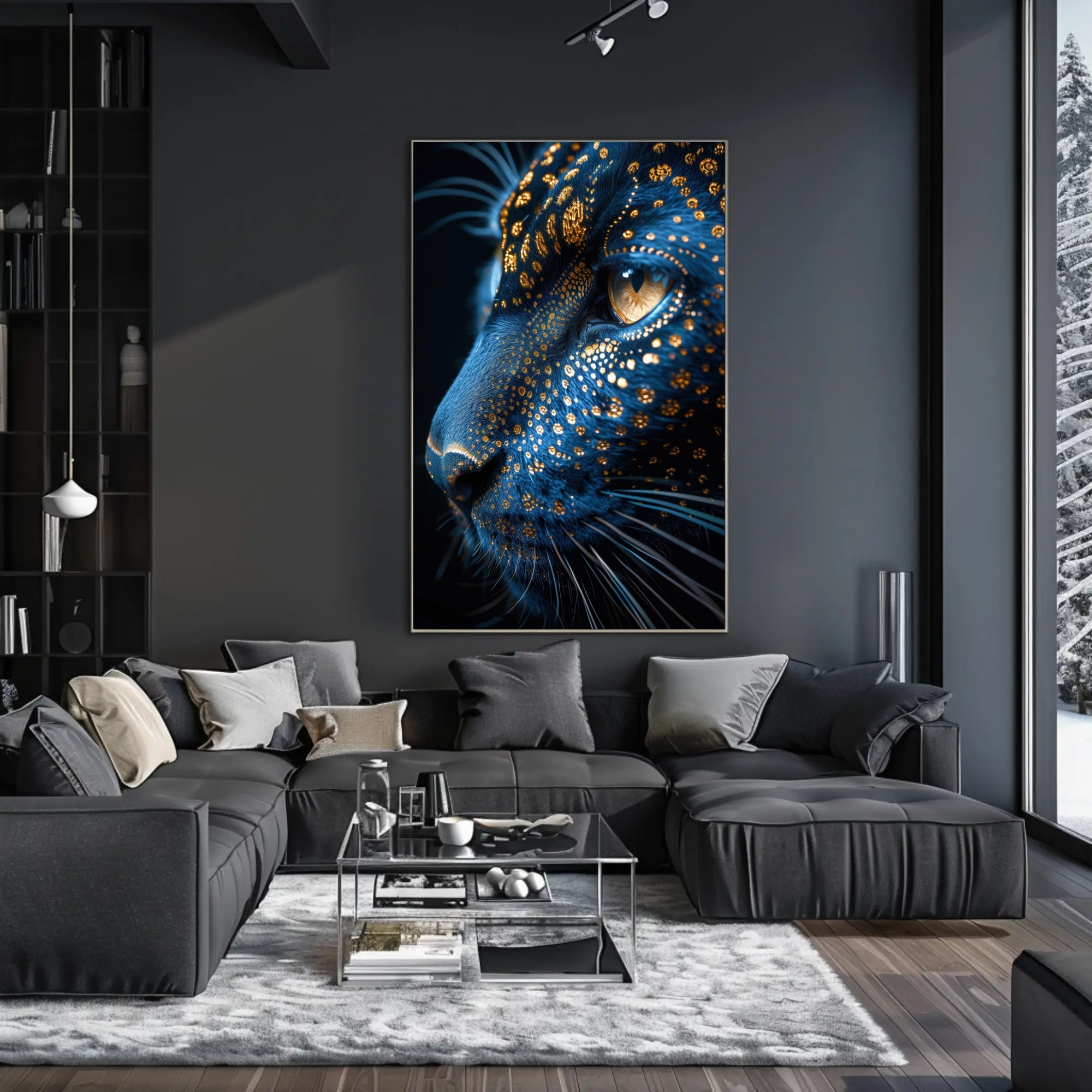 Mystical Blue Cat with Golden Patterns Animal Poster PosterGoat