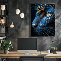 Mystical Blue Cat with Golden Patterns Animal Poster PosterGoat