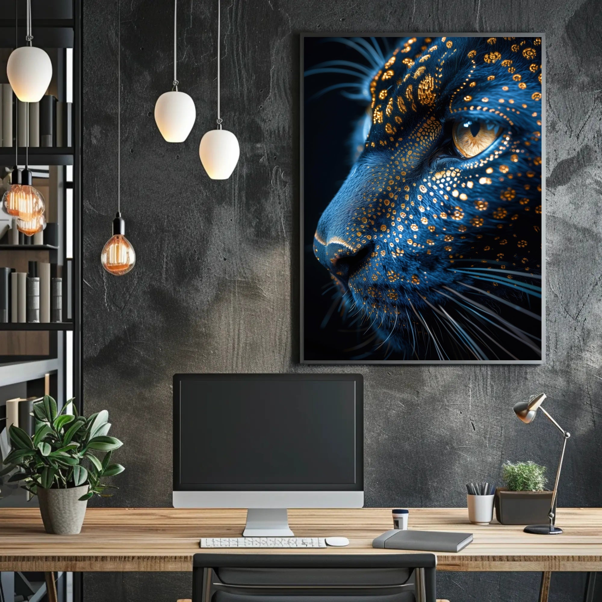Mystical Blue Cat with Golden Patterns Animal Poster PosterGoat