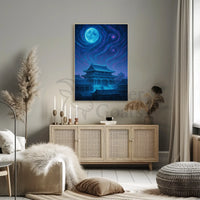 Mystical East Asian Temple Night Sky Heritage Poster PosterGoat