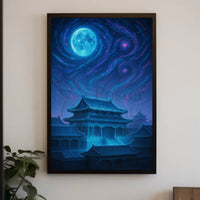 Mystical East Asian Temple Night Sky Heritage Poster PosterGoat