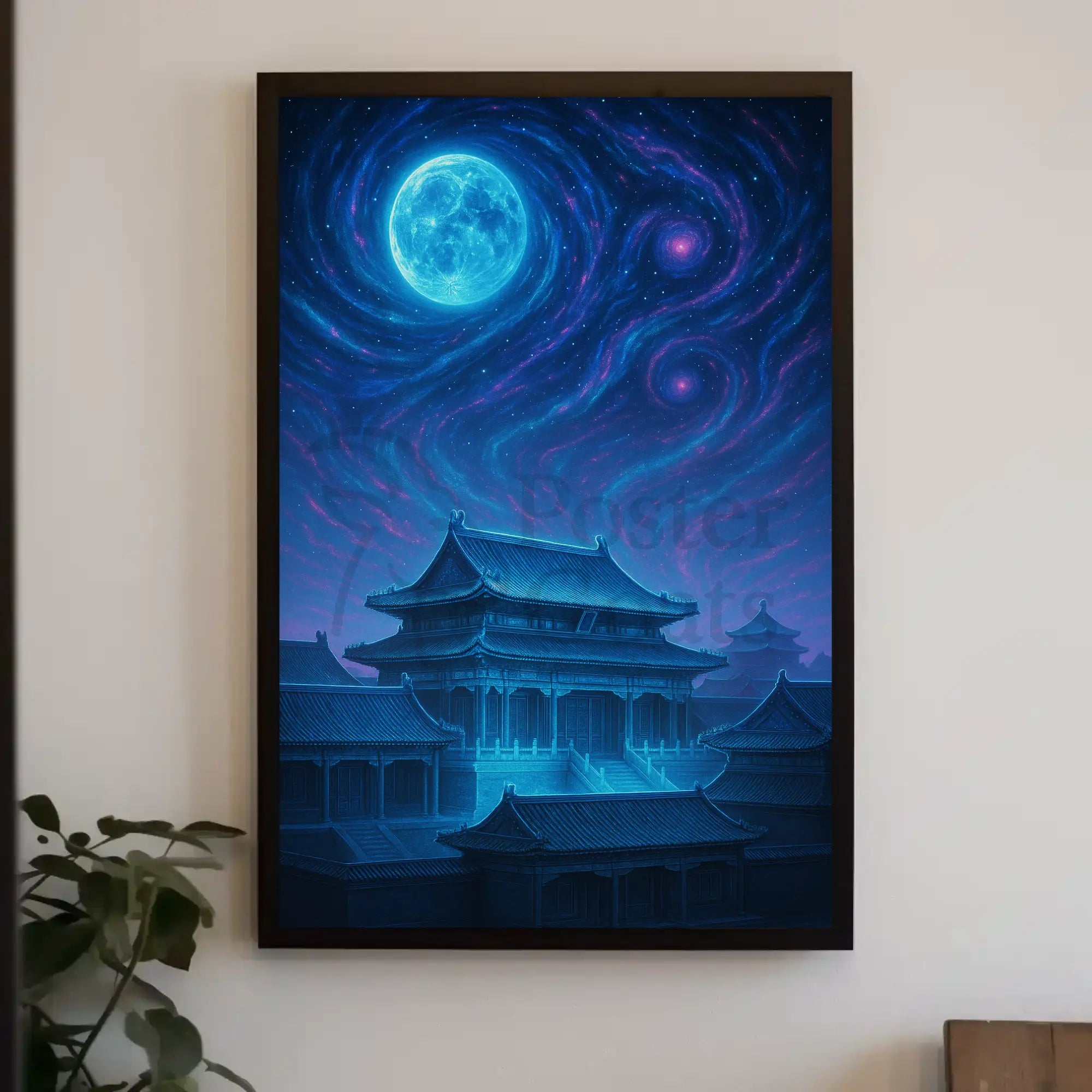 Mystical East Asian Temple Night Sky Heritage Poster PosterGoat