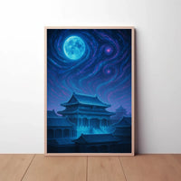 Mystical East Asian Temple Night Sky Heritage Poster PosterGoat