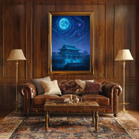 Mystical East Asian Temple Night Sky Heritage Poster PosterGoat
