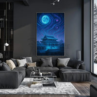 Mystical East Asian Temple Night Sky Heritage Poster PosterGoat