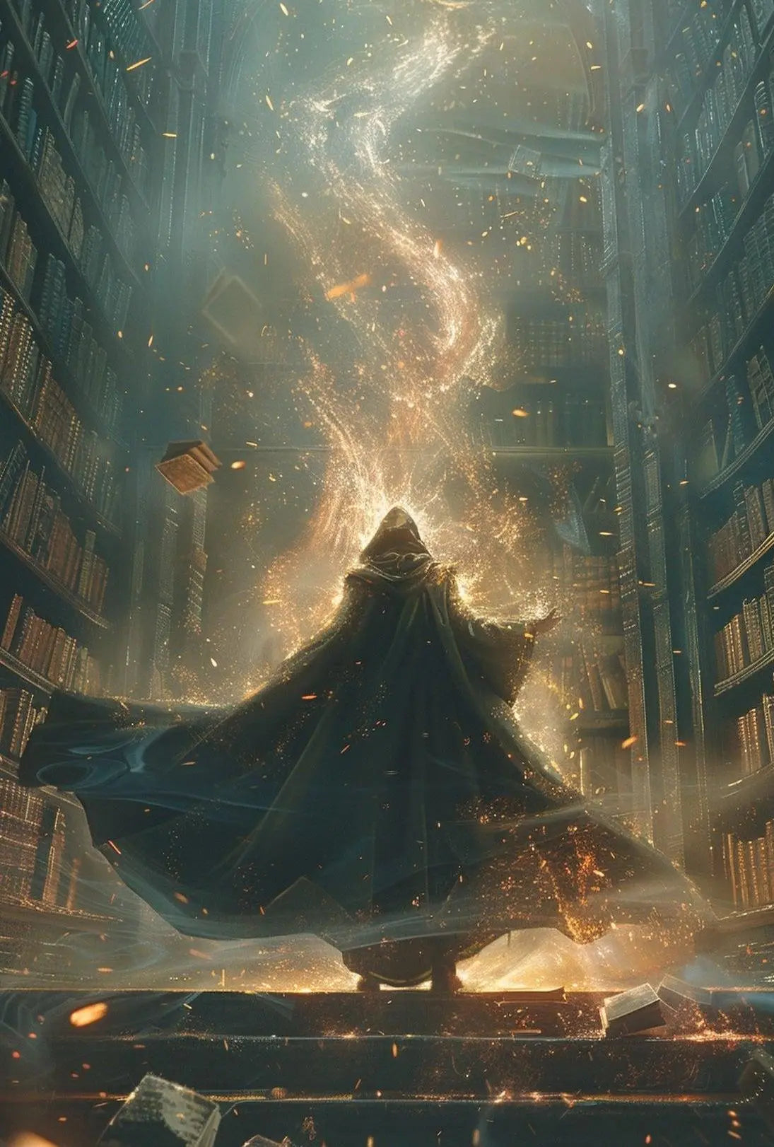 Mystical Library Wizardry: A Fantasy Artistic Poster PosterGoat