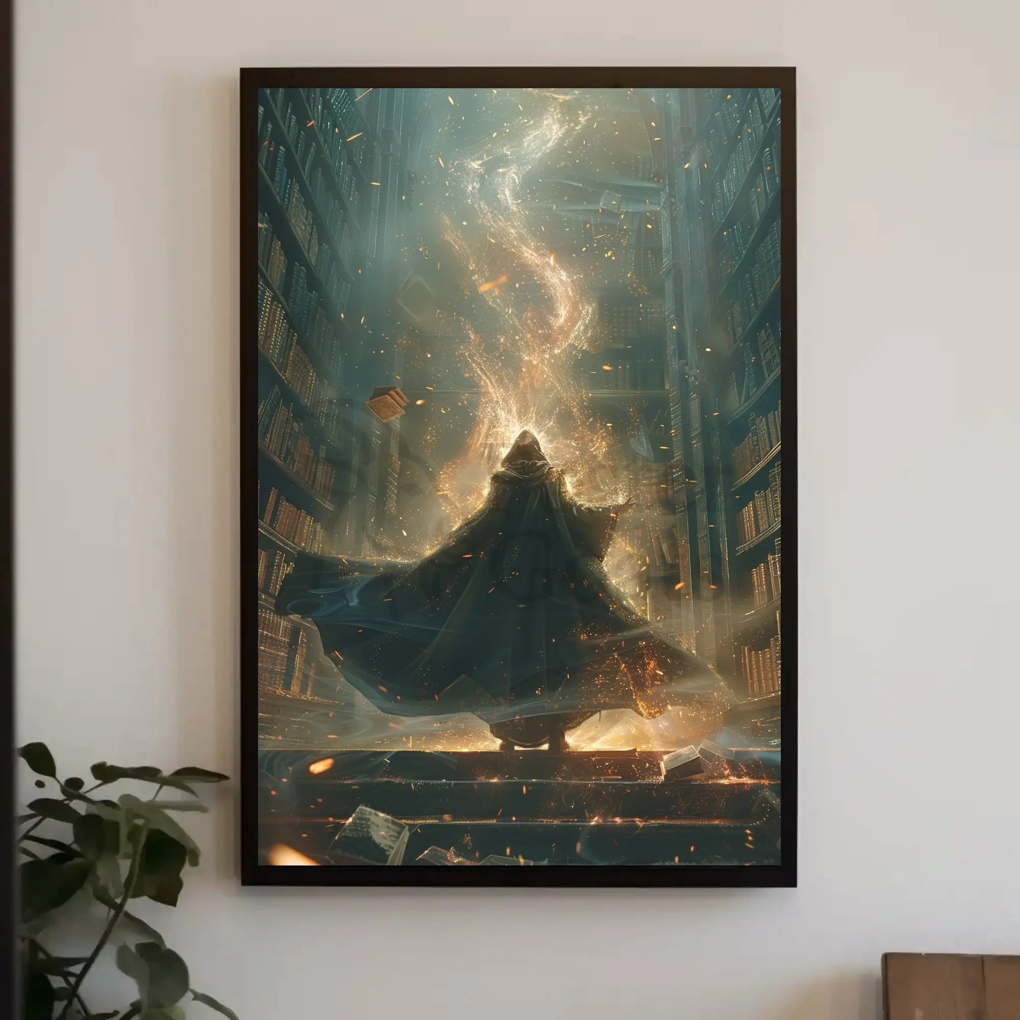 Mystical Library Wizardry: A Fantasy Artistic Poster PosterGoat